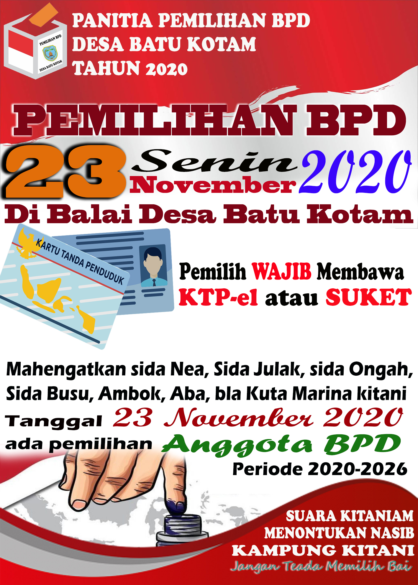 Pendaftaran Bakal Calon Anggota BPD Periode 2020-2026 Desa Batu Kotam tahun 2020 RESMI DI TUTUP. 